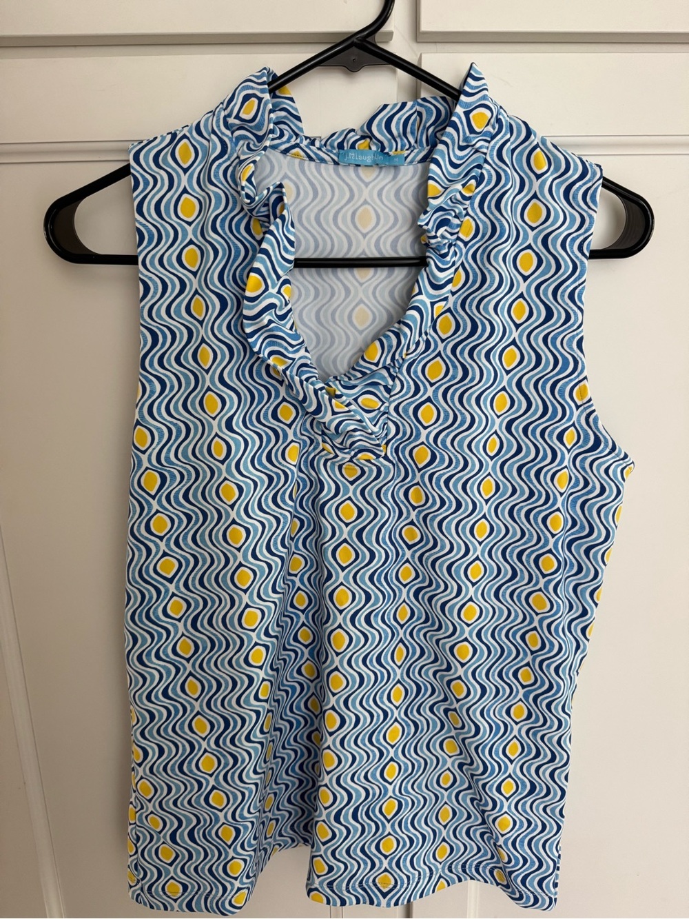 J. McLaughlin Blue and Yellow Wave-Print Sleeveless Camisole